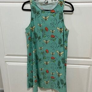 Floral Bee Print Women’s Dress - Green